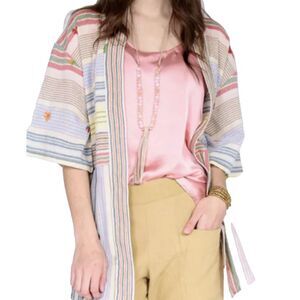 Ivy Jane Cardigan Multicolor Striped Open‎ Front Kimono Embroidered Size M/L